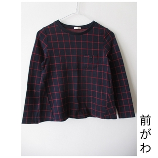 ジーユー(GU)の胸ﾎﾟｹｯﾄ付☆ｳｨﾝﾄﾞﾁｪｯｸ☆ﾄﾚｰﾅｰ☆紺×赤☆GU☆GIRLS☆140(Tシャツ/カットソー)
