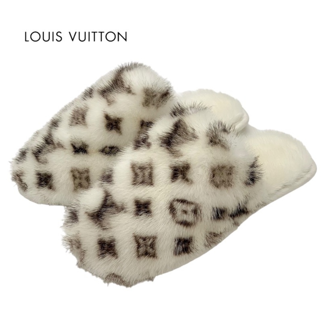 ブランド未使用 ルイヴィトン LOUIS VUITTON LV スイートライン スリッパ ルームシューズ ファー ホワイト