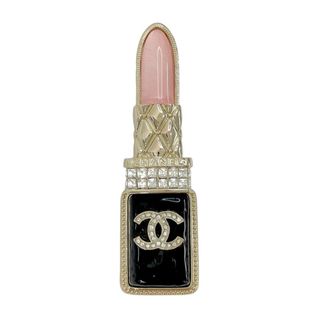 シャネル(CHANEL)のシャネル CHANEL ブローチ ココマーク ラインストーン リップモチーフ マトラッセ ゴールド ブラック ピンク(ブローチ/コサージュ)