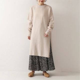 50%OFF 美品 スピックアンドスパン コットンウール 膝丈ワンピース M