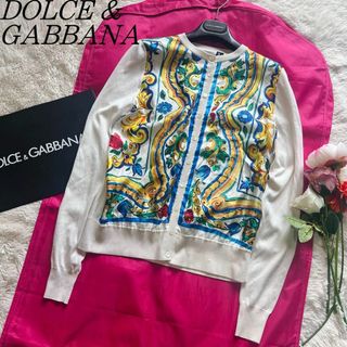 【良品】DOLCE\u0026GABBANA 総柄カーディガン オフホワイト 40