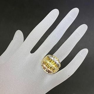 K18Pt900 天然ダイヤモンドリング 幅広 ピンクゴールド ボリューム