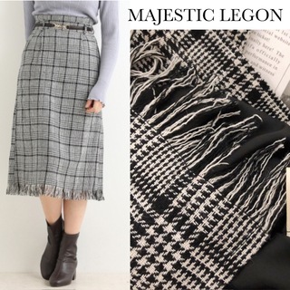 マジェスティックレゴン(MAJESTIC LEGON)のマジェスティックレゴン チェック ツイード フリンジ  スカート(ひざ丈スカート)