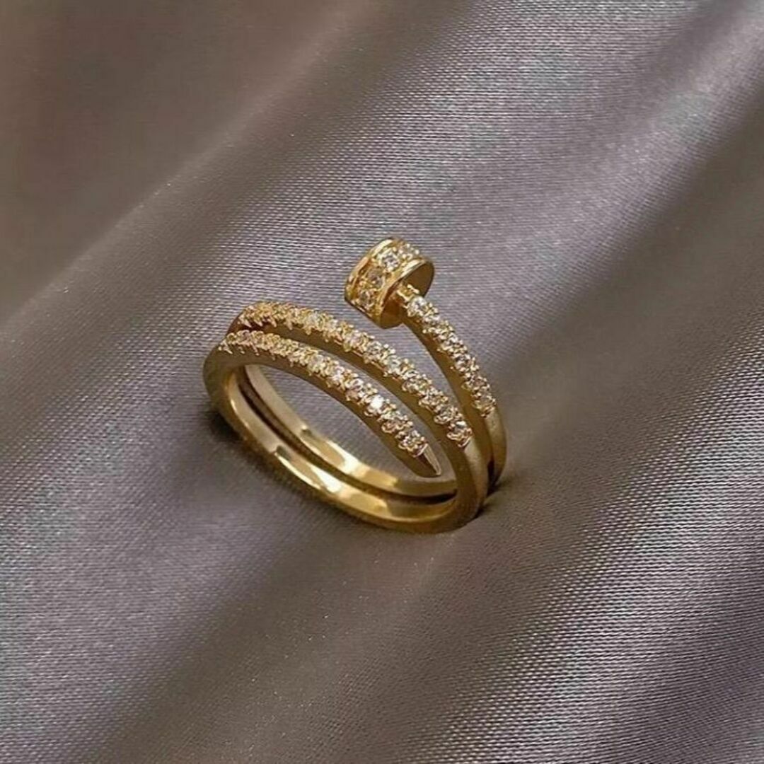 268 指輪 ゴールド 釘型リング czダイヤモンド ジルコン ジュエリー レディースのアクセサリー(リング(指輪))の商品写真
