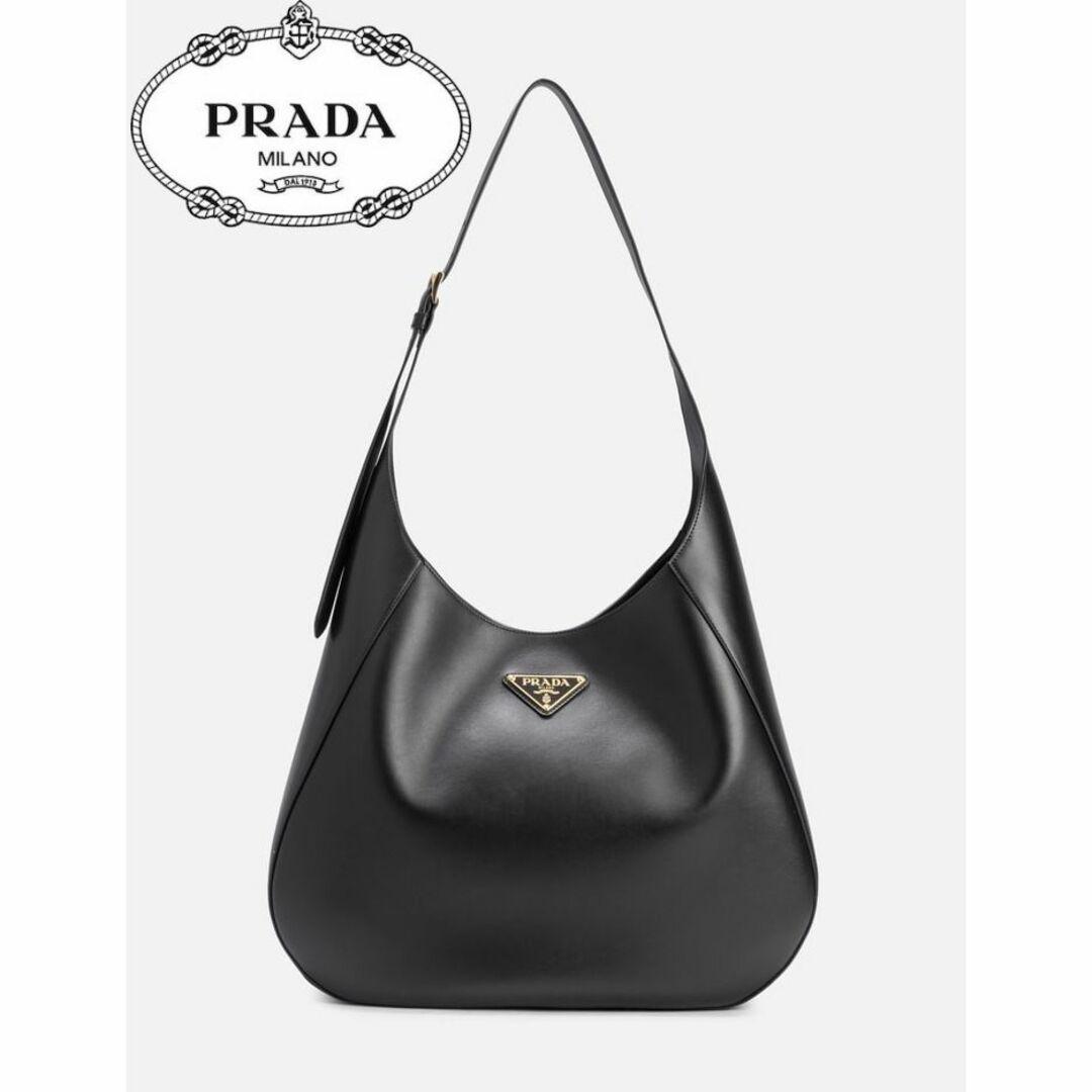 PRADA - PRADA トップステッチ ラージ レザーショルダーバッグ