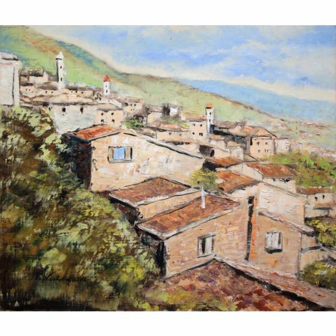 西垣輝夫『シエナ風景（イタリヤ）』油彩画【真作保証】 絵画3964新人賞