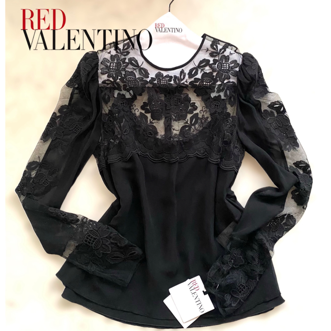 RED VALENTINO シルク 花柄 レース シースルー ブラウス