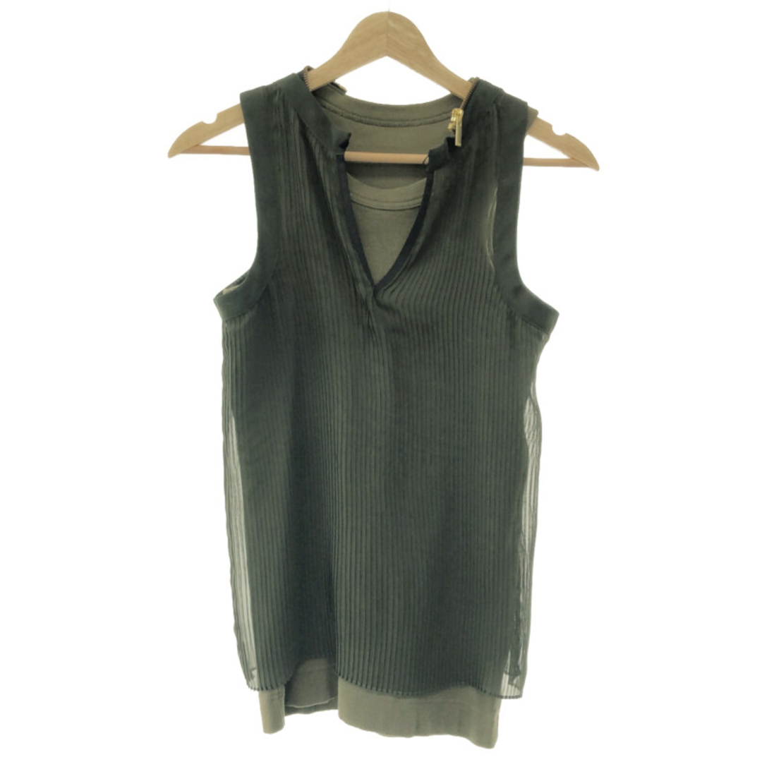 sacai サカイ 20SS Chiffon x Cotton Jersey Tank Top シフォンレイヤードタンクトップ カーキ 1