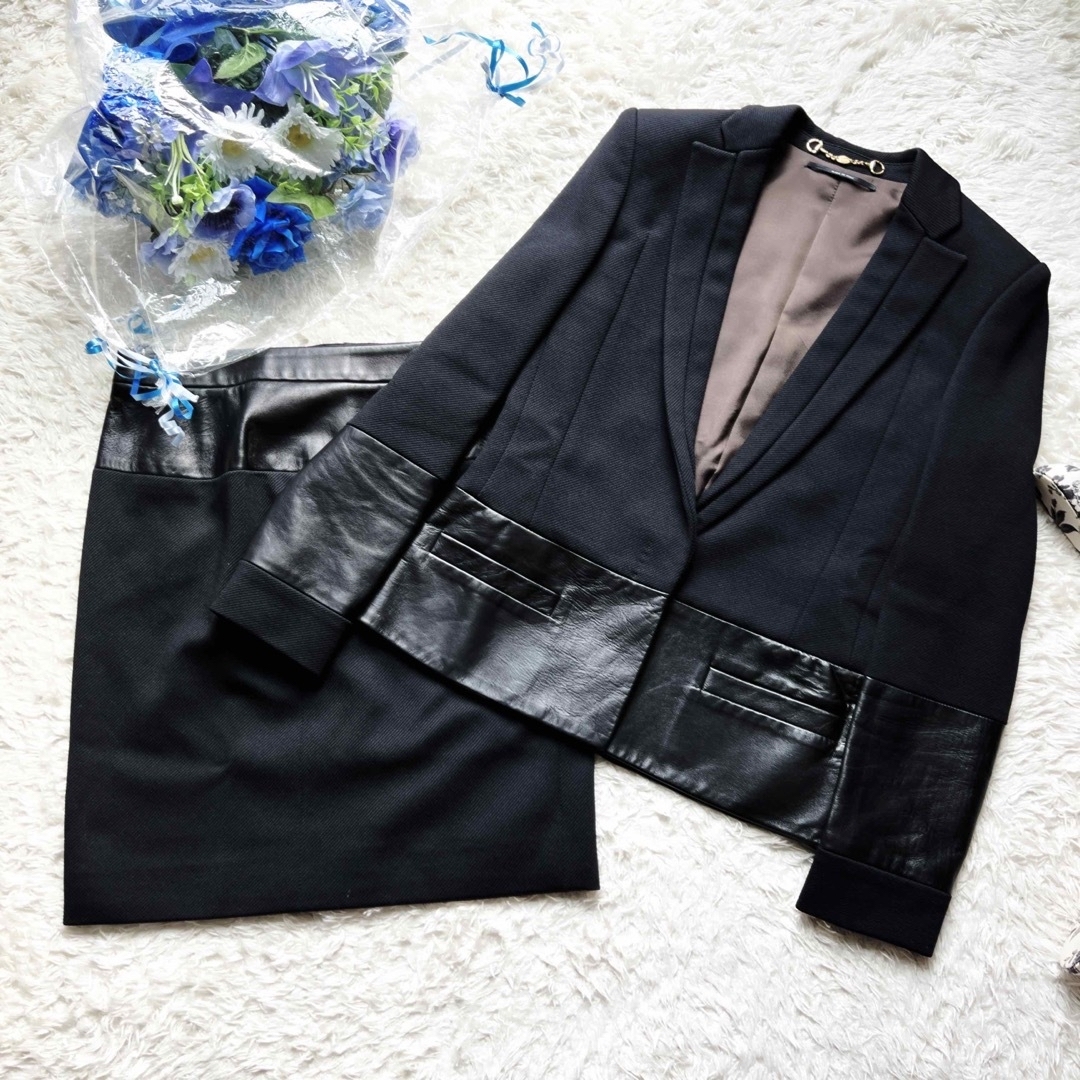 Gucci(グッチ)の美品　GUCCI グッチ　レザー　GGプレート　スーツ　ブルゾン　ジャケット レディースのフォーマル/ドレス(スーツ)の商品写真