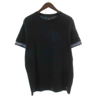 ディーゼル(DIESEL)のDIESEL Tシャツ カットソー 半袖 クルーネック 切替 L 黒 青(Tシャツ/カットソー(半袖/袖なし))