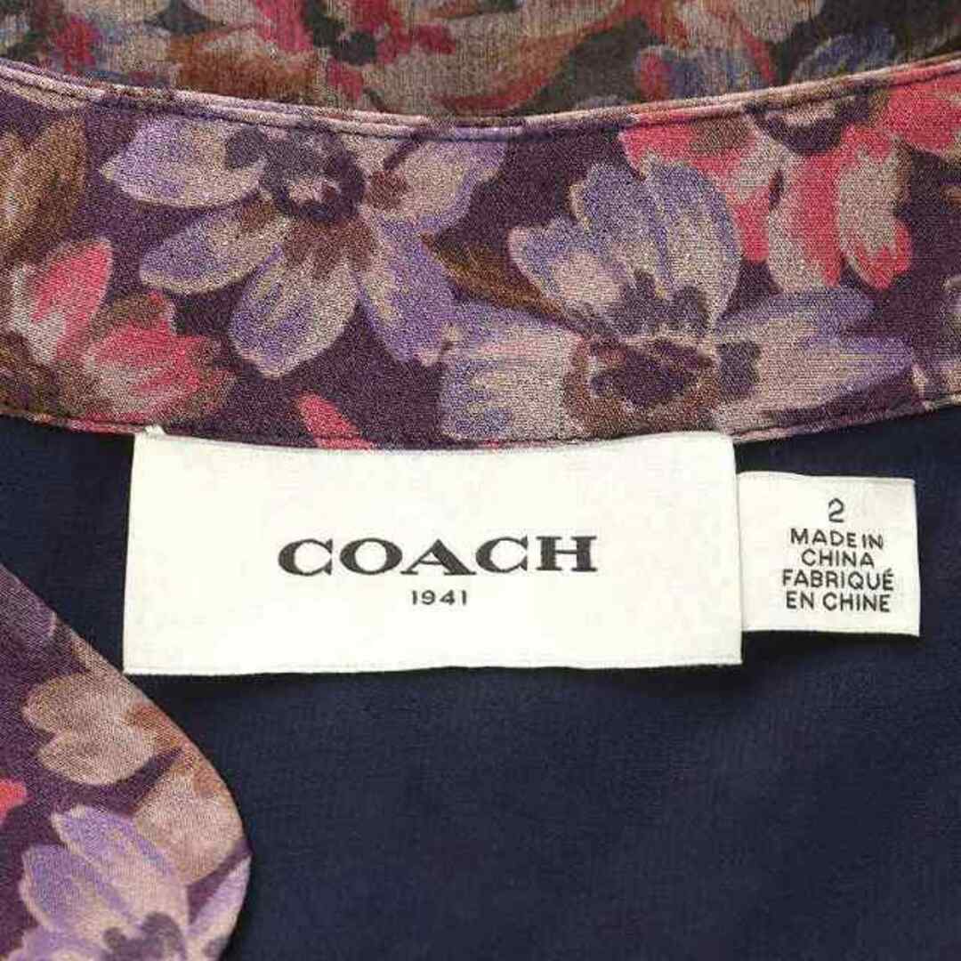 COACH(コーチ)のコーチ ワンピース ひざ丈 半袖 花柄 レース 絹 シルク 2 M ピンク 紫 レディースのワンピース(ひざ丈ワンピース)の商品写真