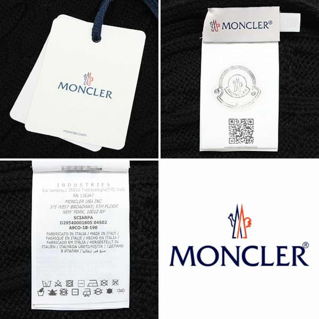 送料無料 91 MONCLER モンクレール 0001605 04S02 ブラック マフラー SCIARPA ウール 男女兼用 size L 5