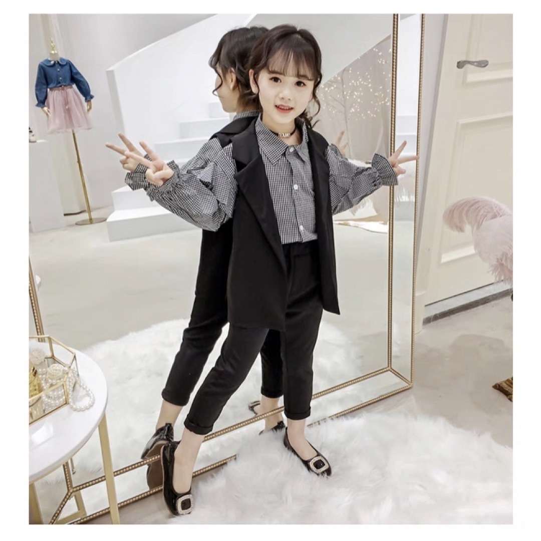 ♡ フォーマル パンツ スーツ♡ 130 フリルシャツ ベスト キッズ 女の子 キッズ/ベビー/マタニティのキッズ服女の子用(90cm~)(ドレス/フォーマル)の商品写真