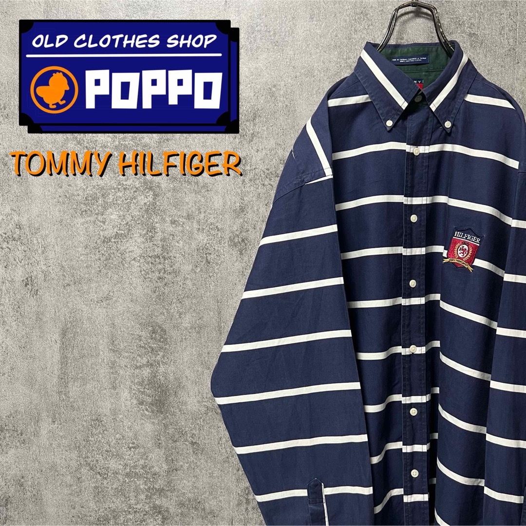 TOMMY HILFIGER(トミーヒルフィガー)のトミーヒルフィガー☆エンブレム刺繍ロゴボーダーシャツ 90s メンズのトップス(シャツ)の商品写真