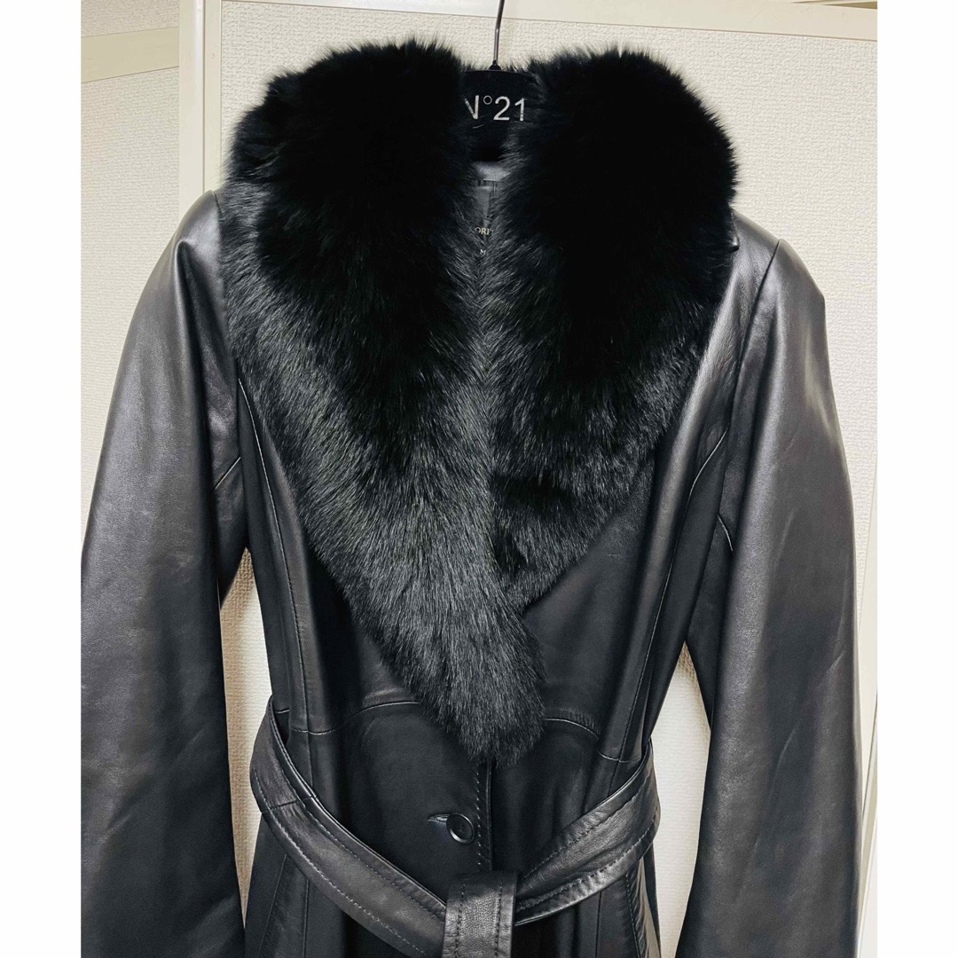 新品 ♡ フォックス毛 ロングレザージャケット-
