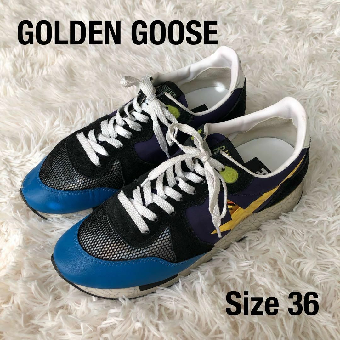GOLDEN GOOSEゴールデングーススニーカーRUNNING36紫青メッシュ-