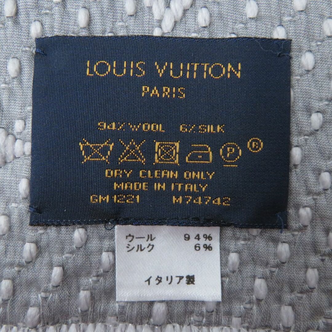 LOUIS VUITTON(ルイヴィトン)の極美品☆正規品 LOUIS VUITTON ルイヴィトン M742742 エシャルプ ロゴマニア モノグラム シルク混 ニットマフラー グリペルル 伊製 箱付き　J01-st30322-603 レディースのファッション小物(マフラー/ショール)の商品写真