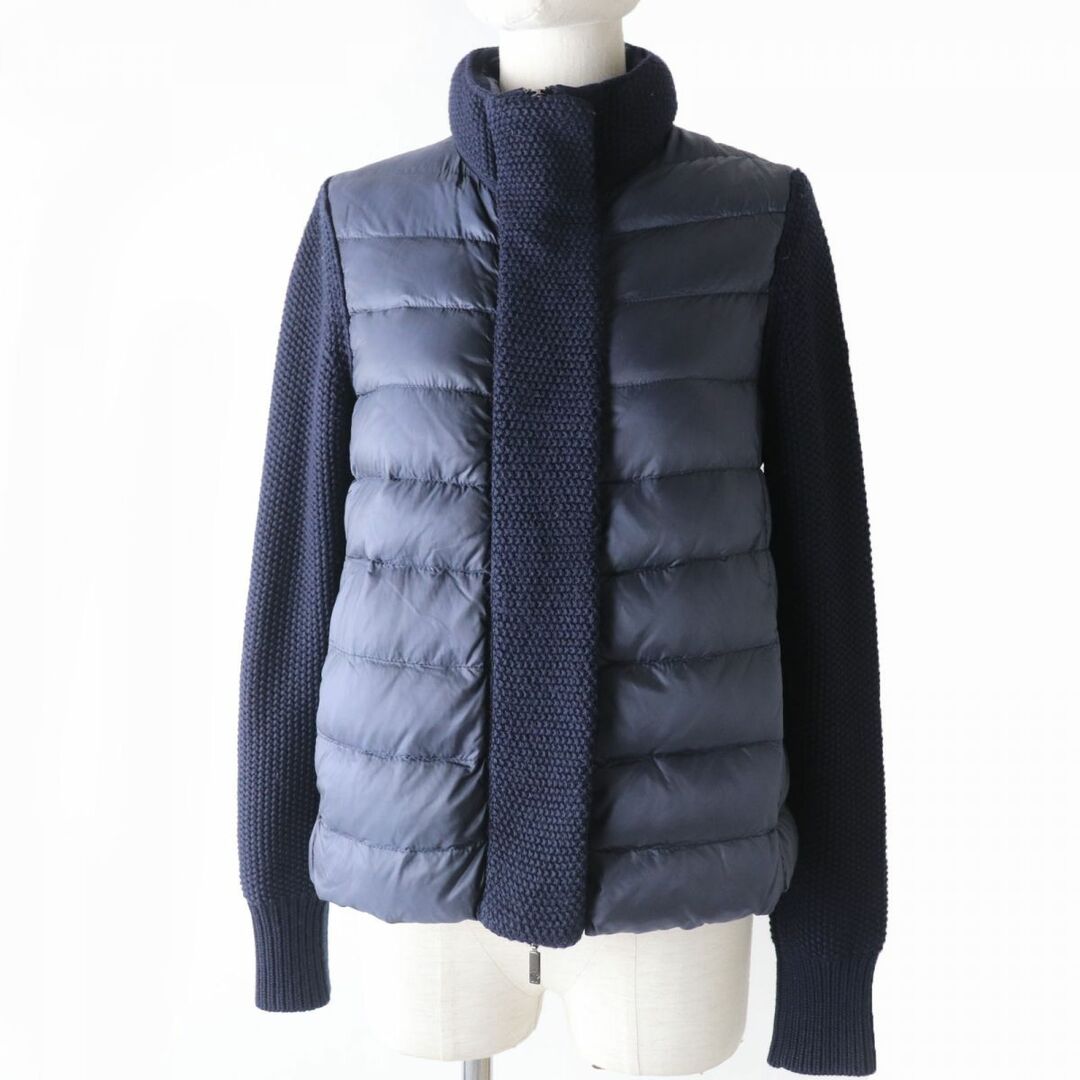 54cm肩幅美品☆正規品  MONCLER モンクレール MAGLIONE TRICOT CARDIGAN ロゴワッペン付き ニット切り替え ダウンジャケット ネイビー S レディース J08-st30323-924