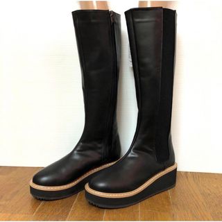 ZARA ザラ カウボーイ風ウェッジソールレザーブーツ ブラック 37