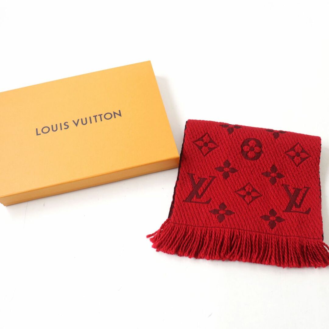 30cm全長美品△正規品 LOUIS VUITTON ルイヴィトン 2020年 M72432 エシャルプ ロゴマニア モノグラム シルク混 ニットマフラー ルビー レッド 伊製