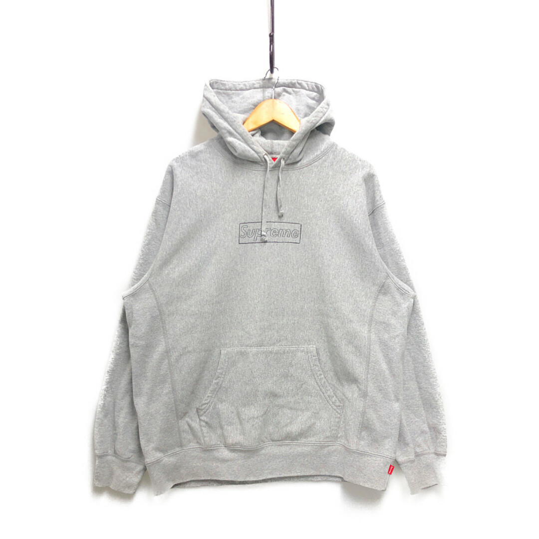 SUPREME シュプリーム KAWS Chalk Box Logo Hooded Sweat shirt カウズ チョーク ボックスロゴ パーカー グレー サイズL 正規品 / 32248約71cm身幅