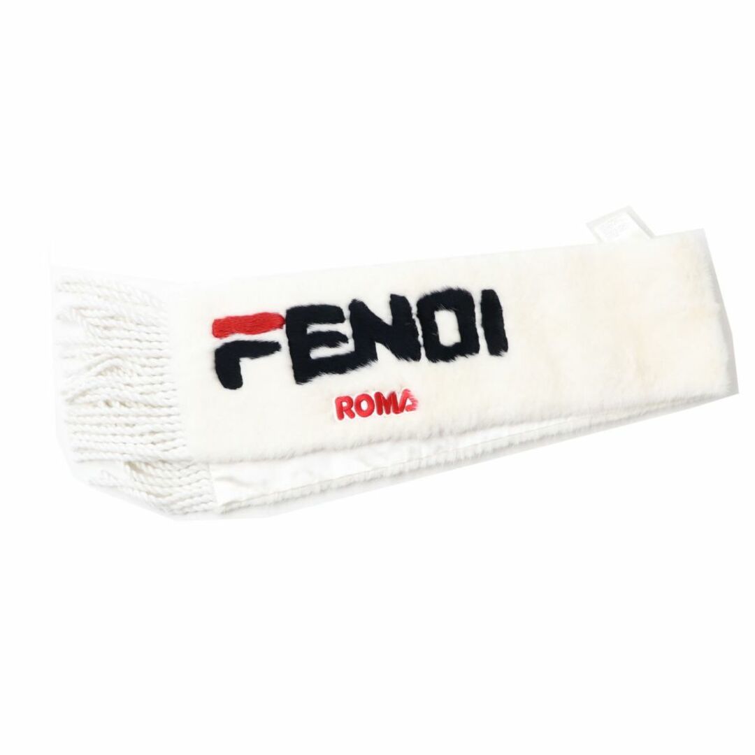 極美品◎正規品 2018年 FENDI フェンディ FIRA フィラコラボ FNG477 レディース ロゴ入り ミンクファー ショール／マフラー 白 保管袋付き