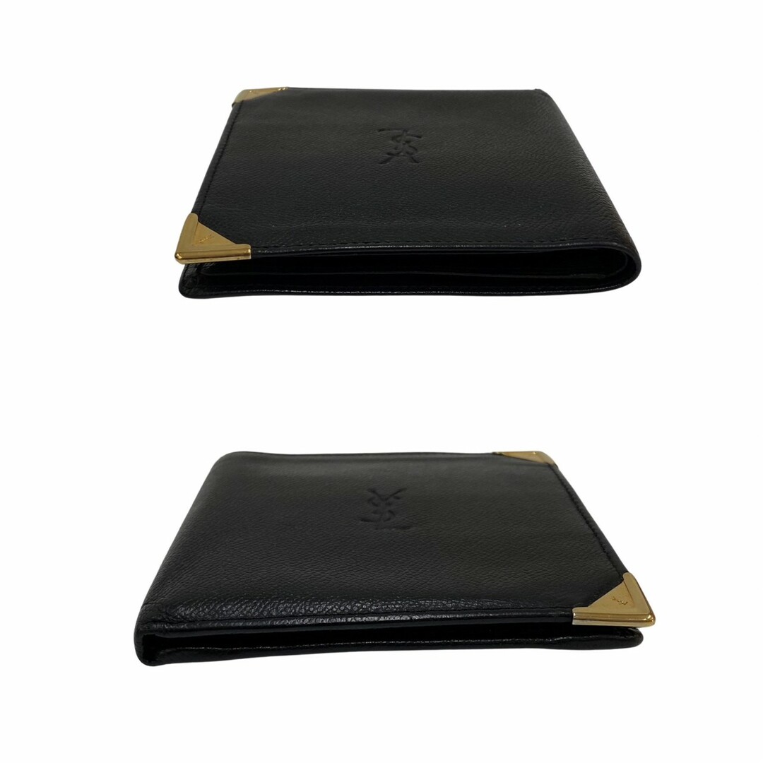 極 美品 箱付き YVES SAINT LAURENT イヴサンローラン YSL ロゴ 金具 レザー 本革 二つ折り財布 ミニ ウォレット ブラック 02194 3