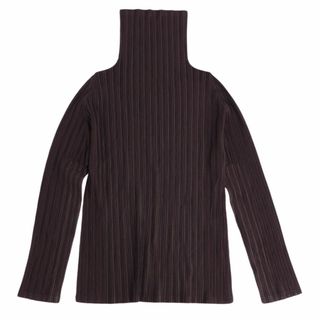 プリーツプリーズイッセイミヤケ(PLEATS PLEASE ISSEY MIYAKE)の美品 プリーツプリーズ イッセイミヤケ PLEATS PLEASE シャツ ハイネック ロングスリーブ プリーツ 無地 トップス レディース 3(L相当) ブラウン(シャツ/ブラウス(長袖/七分))