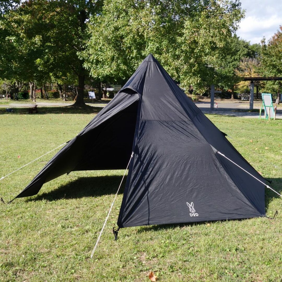 美品 ディーオーディー DOD ONE POLE TENT M ワンポール テント M T5-47-BK ブラック グランドシート付き 5人用 ファミリー キャンプ アウトドア自在ロープグランドシート収納袋