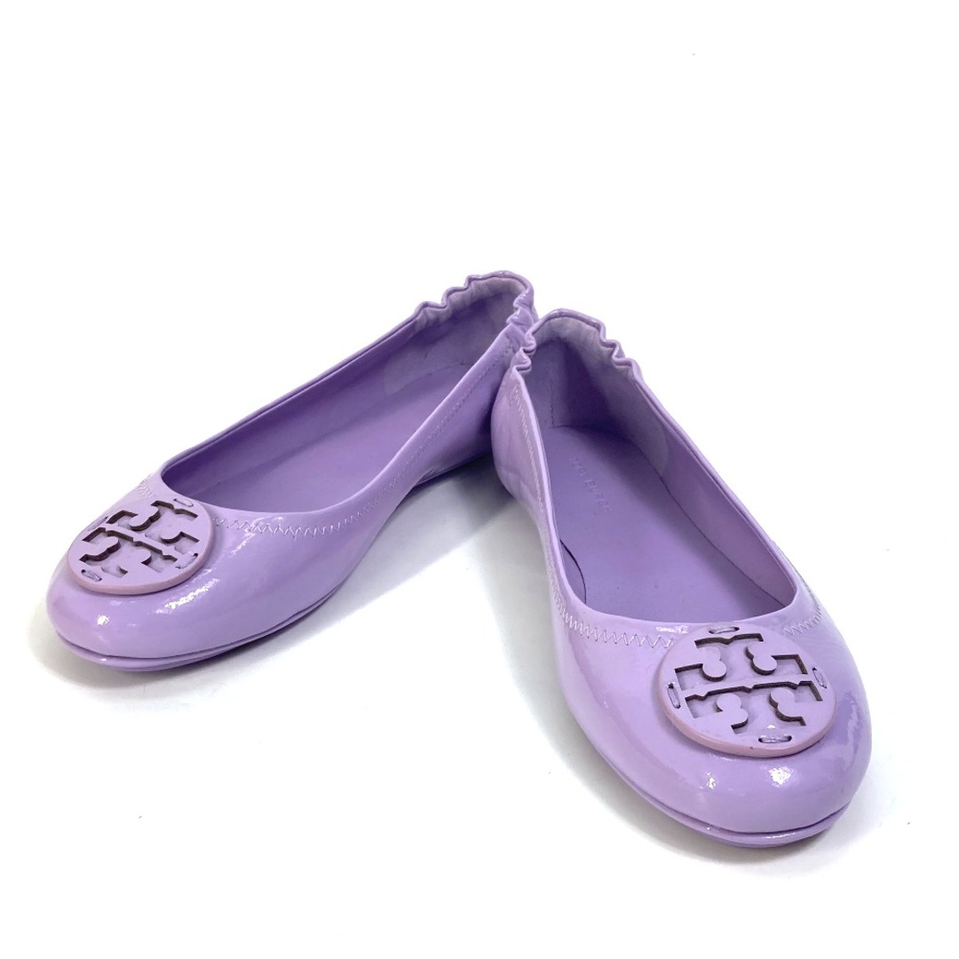 65US靴サイズトリーバーチ Tory Burch ロゴ 75472 フラット バレエシューズ パンプス エナメル パープル 未使用