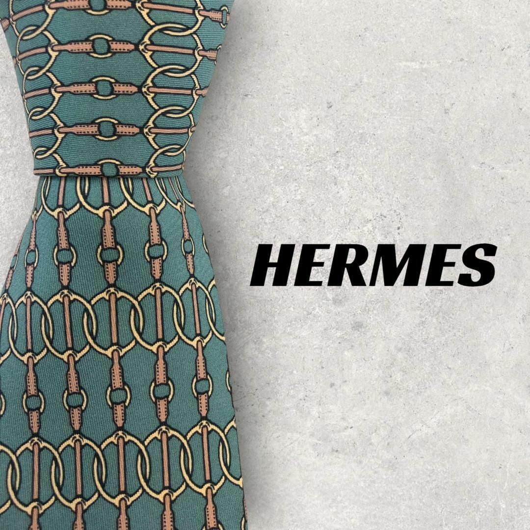 【5392】美品！HERMES　エルメス　ネクタイ　グリーン系