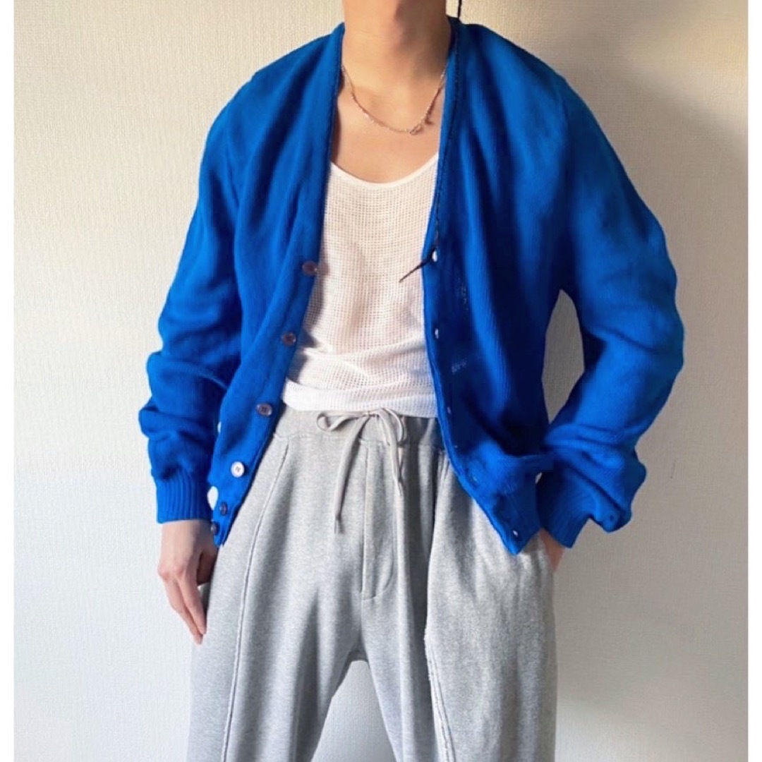 珍カラー vintage 80s ロイヤルブルー ニット アクリル カーディガン 珍カラー vintage 80s ロイヤルブルー ニット アクリル カーディガン