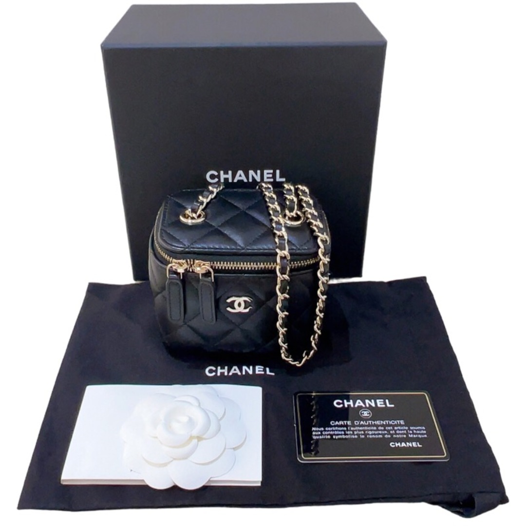 シャネル CHANEL ミニ バニティ チェーンバッグ AP2158 ブラック ゴールド金具 ラムスキン レディース ショルダーバッグ