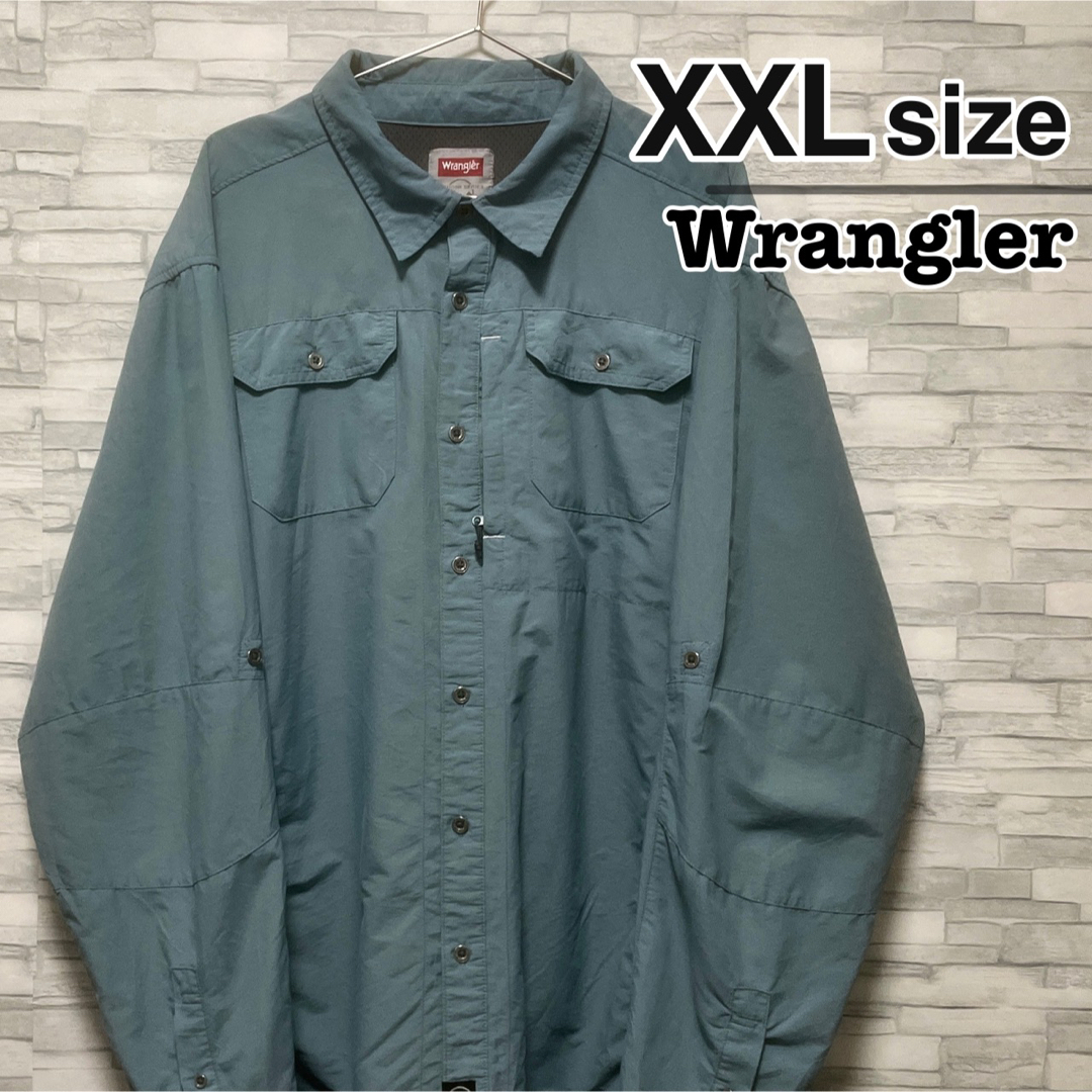 Wrangler　アウトドアシャツ　XXL　グリーン　ナイロン　ロゴ　USA