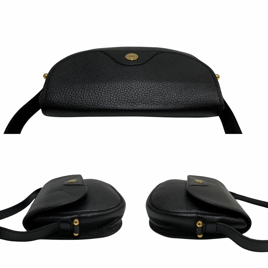 極 美品 希少品 Christian Dior ディオール CD ロゴ 金具 レザー 本革 ショルダーバッグ ポシェット サコッシュ ブラック 黒 24585