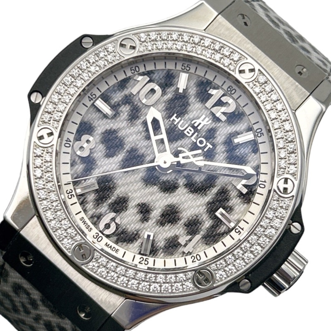ウブロ HUBLOT ビッグバンスノーレオパードダイヤモンド 361.SX.7710.NR.1104.JPN18 スノーレオパードプリントジーンズ×ブラックラバー ステンレススチール、ダイヤモンド レディース 腕時計