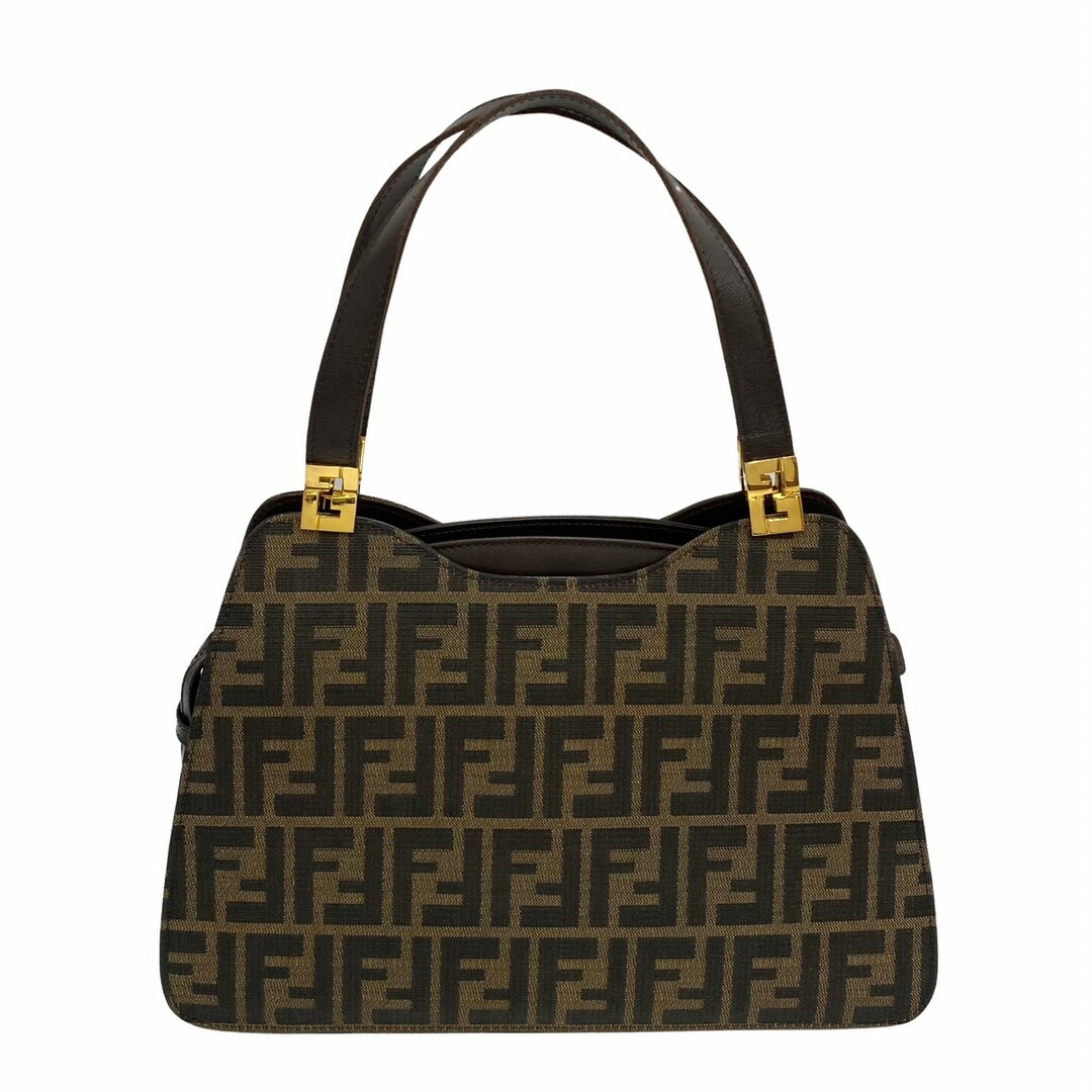 美品 FENDI フェンディ ズッカ ハンドバッグ キャンバス レザー カーキ