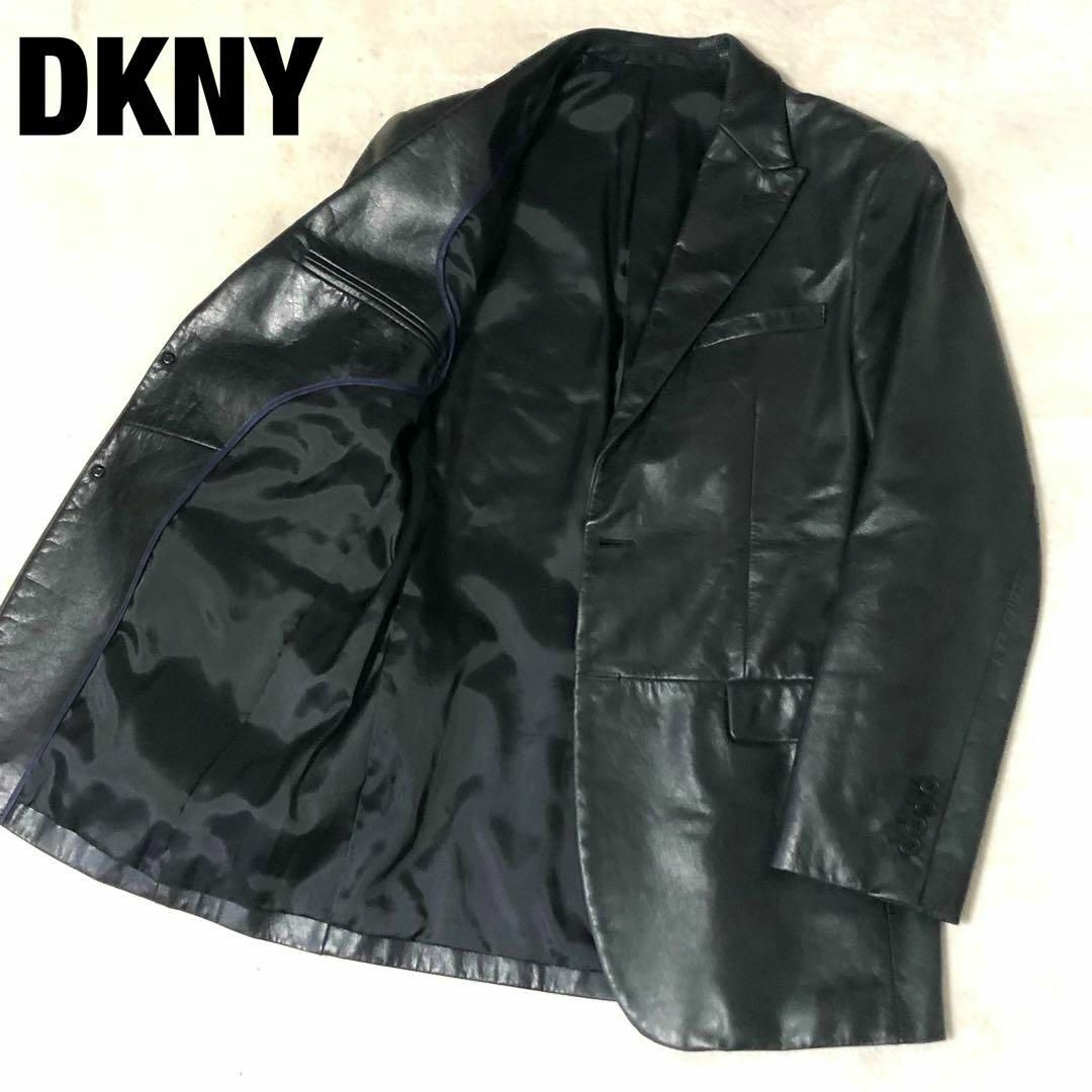 DKNY　テーラードジャケット　ブラック　M　レザー　本革　牛革