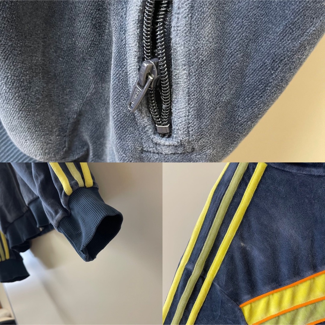 adidas(アディダス)のベロア】アディダス刺繍トラックジャケット古着ジャージ　ベロアネイビー紺ビンテージ メンズのトップス(ジャージ)の商品写真