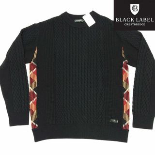 ブラックレーベル クレストブリッジ チェック ニット M グレー BLACK LABEL CRESTBRIDGE 長袖 セーター クルーネック 三陽商会 メンズ   【230325】