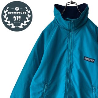 ランズエンド(LANDS’END)の【LAND'S END】90s ジップナイロンJKT ターコイズ 裏フリース(ナイロンジャケット)