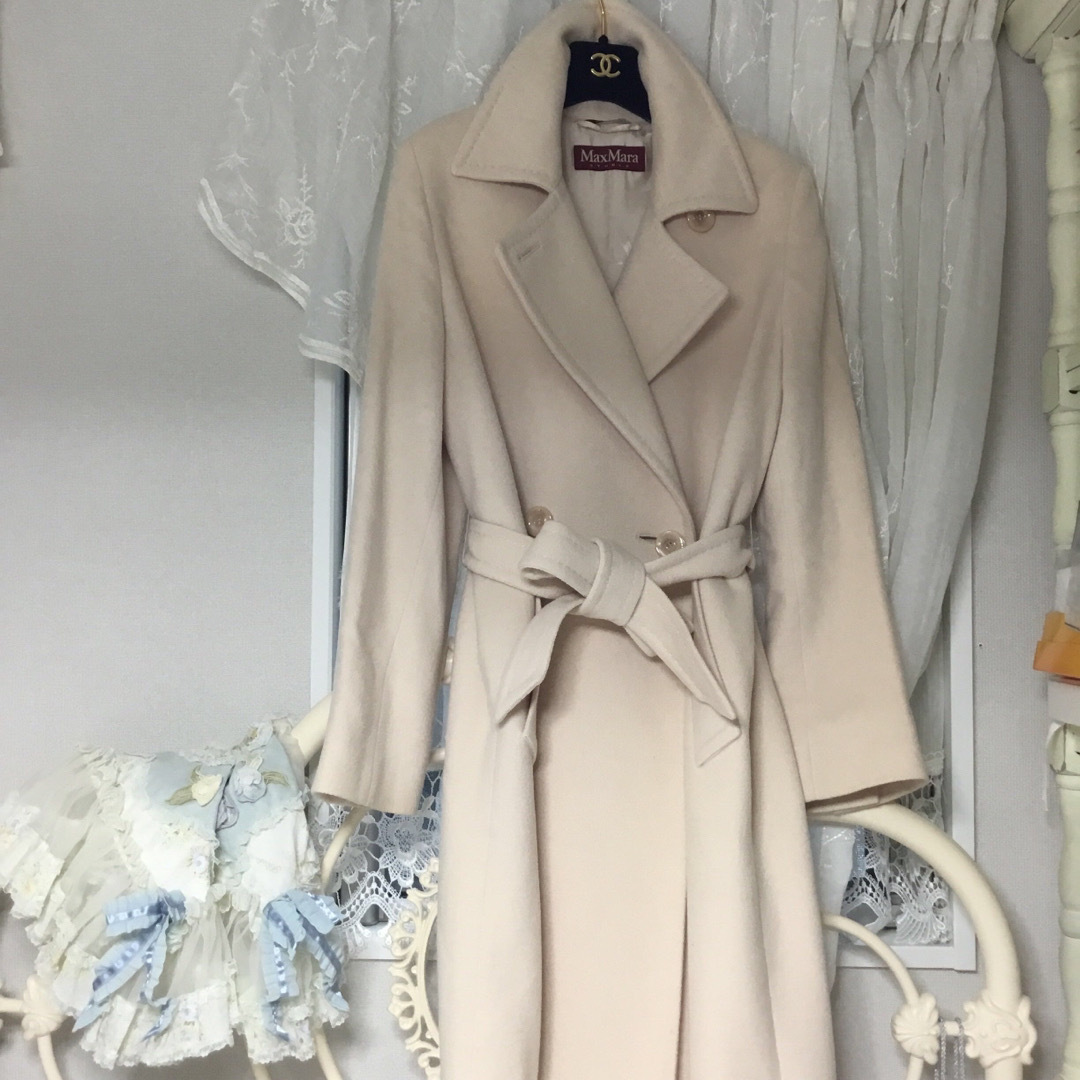♡Max Mara ♡ピンク アイボリーコート♡42ウール、シルク、アンゴラ-