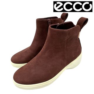 〈美品〉ecco エコー【22.5cm】サイドジップ ショートブーツ ブラウン