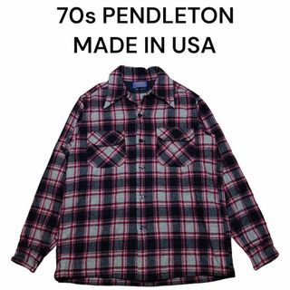 PENDLETON - 美品 70s PENDLETON オープンカラーチェックシャツ 古着