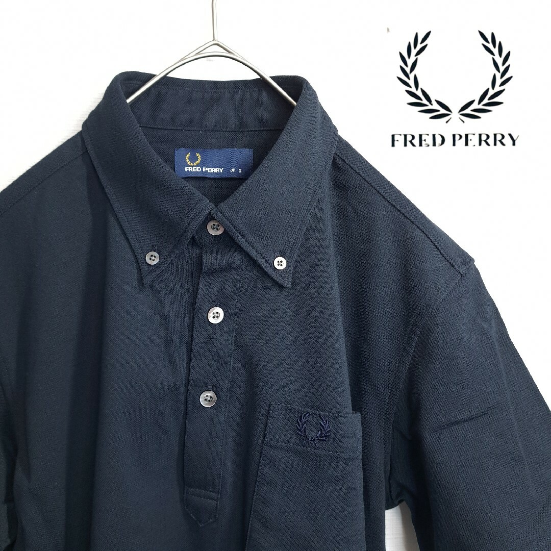 【人気カラー】FRED PERRY ポロシャツ 半袖 ワンポイントロゴ 紺 S
