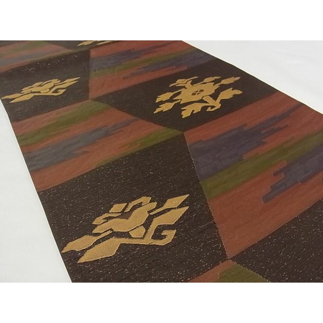 平和屋-こころ店■六通柄袋帯 草花文 金銀糸 正絹 逸品 A-ta6710