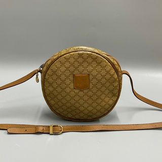 セリーヌ(celine)の美品 CELINE セリーヌ ヴィンテージ マカダム ブラゾン トリオンフ 柄 レザー ミニ ショルダーバッグ ポシェット ベージュ ブラウン 79813(ショルダーバッグ)