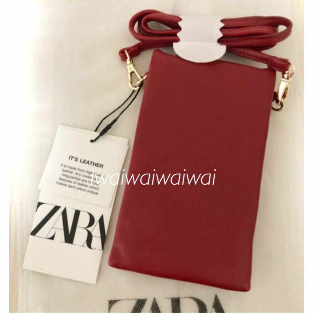 ZARA(ザラ)の新品 ZARA 本革 ソフト ラム レザー スマホ ウォレット ボディ RD レディースのバッグ(ボディバッグ/ウエストポーチ)の商品写真