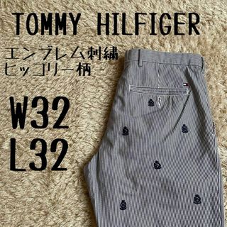 トミーヒルフィガー(TOMMY HILFIGER)の【超希少】　トミーヒルフィガー　チノパン　総柄　ストライプ　W32 L32(チノパン)