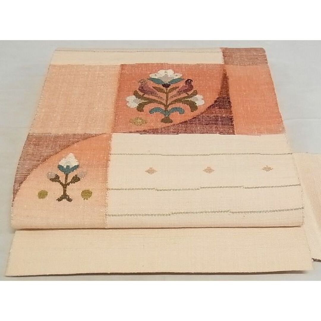 平和屋-こころ店■八寸名古屋帯 紬地 色無地紅海老茶色 正絹 逸品 B-cy4973